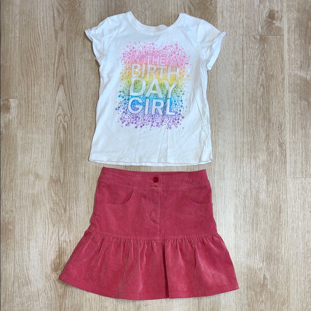 Gymboree Special Edition Pink Corduroy Skirt & THE BIRTHDAY GIRL tee CP